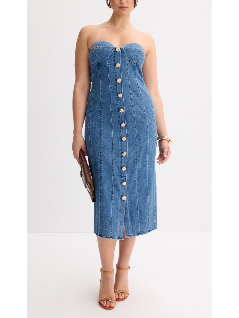 Ronny Kobo Denim Strapless Dress Bodycon Designer Western Pencil SZ 8 (flaw)